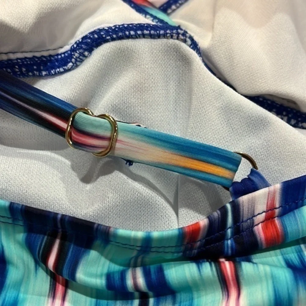 NWT Liz Claiborne Swimsuit Ruched Multi Color Lightly Padded Top Size 6